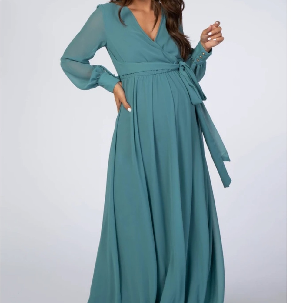 Jade Chiffon Long Sleeve Maternity Maxi Dress